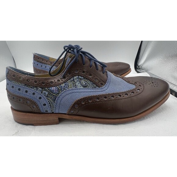 Robert Graham Mens Wingtip Oxford Shoes Brown Blue Paisley Lace Up Leather main image 15